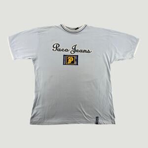 Vintage Paco Jeans Graphic T-Shirt XXL 90s Streetwear Light Blue Cotton
